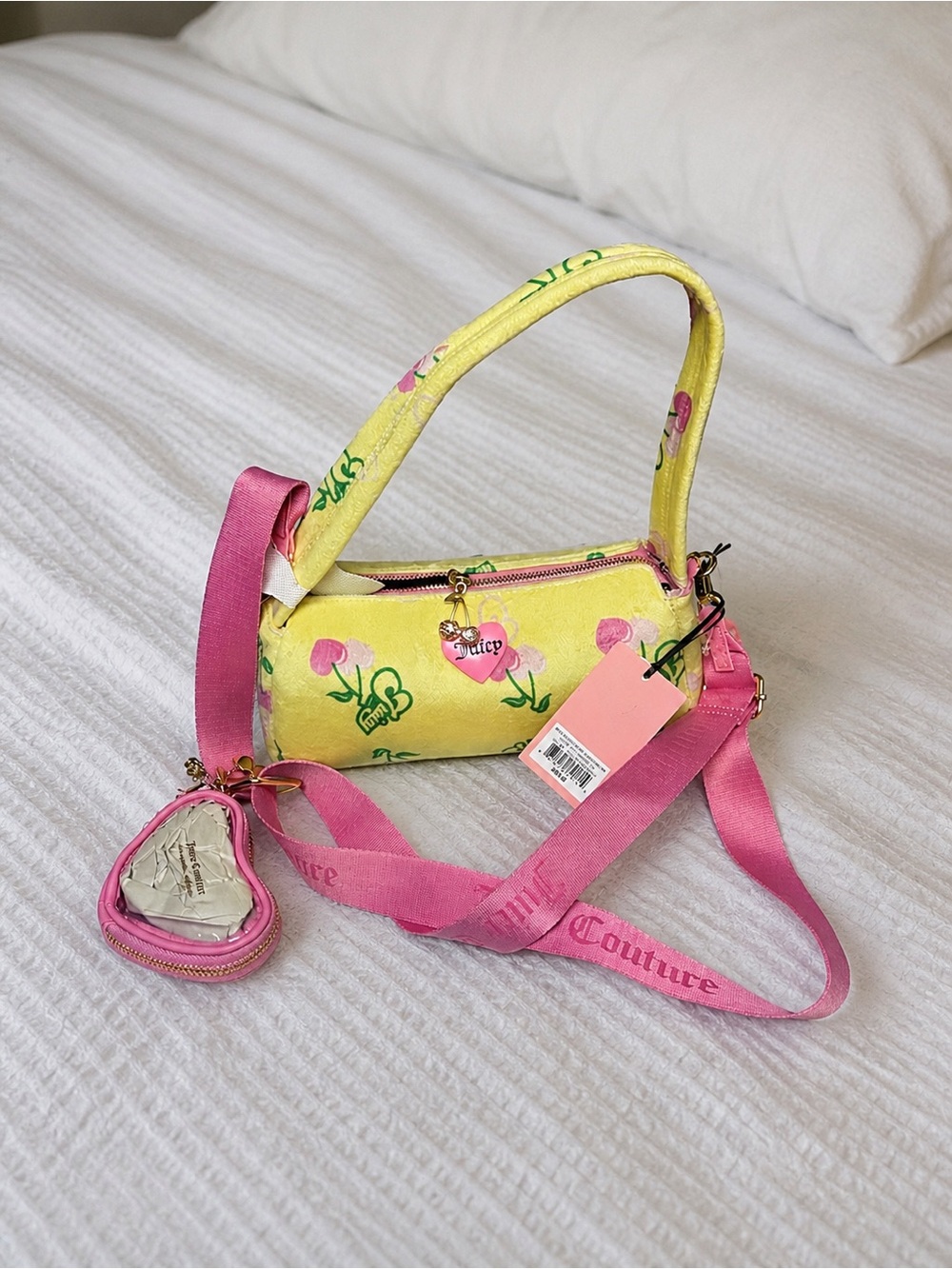 Juicy Couture Yellow & Pink Floral Shoulder Bag with Pink Strap